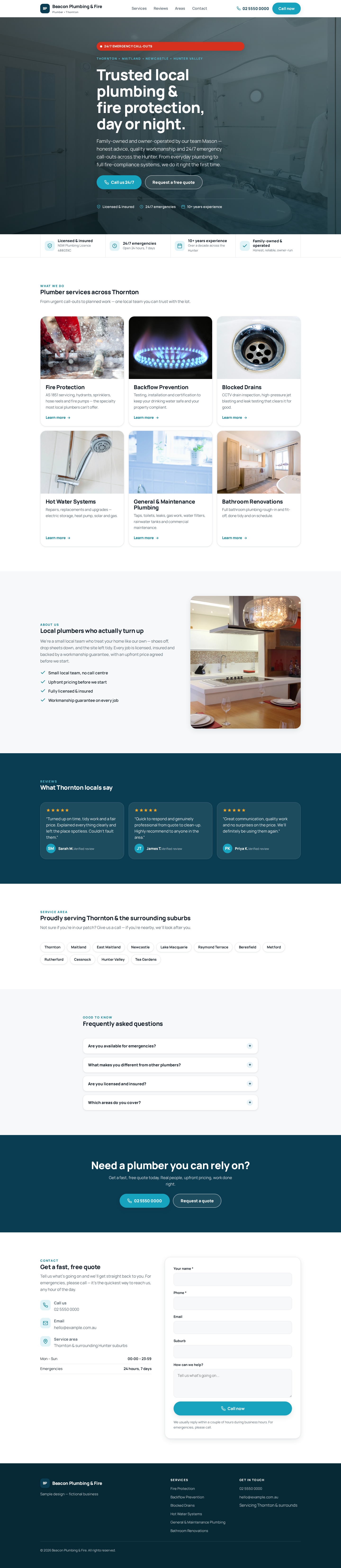 Sample plumbing and fire website design