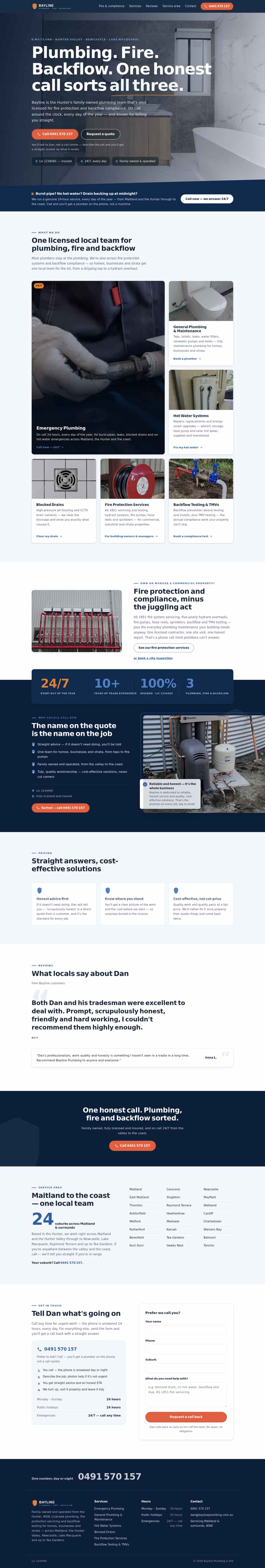 Full-page website design for a demo trade business