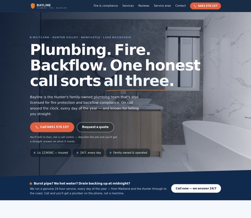 Demo plumbing and fire services website design