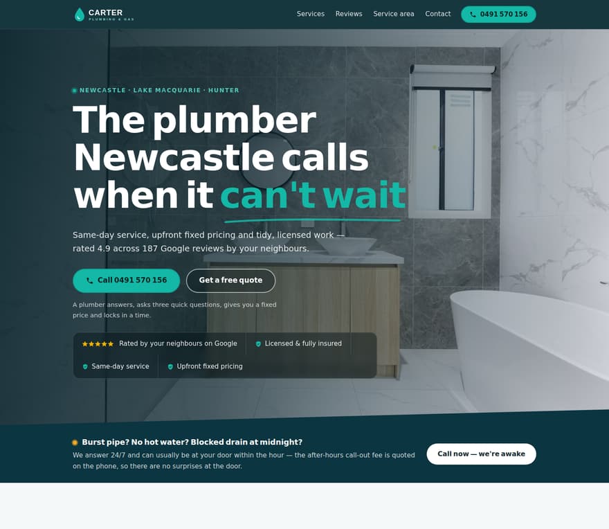 Demo plumbing website — Carter Plumbing & Gas, full working site