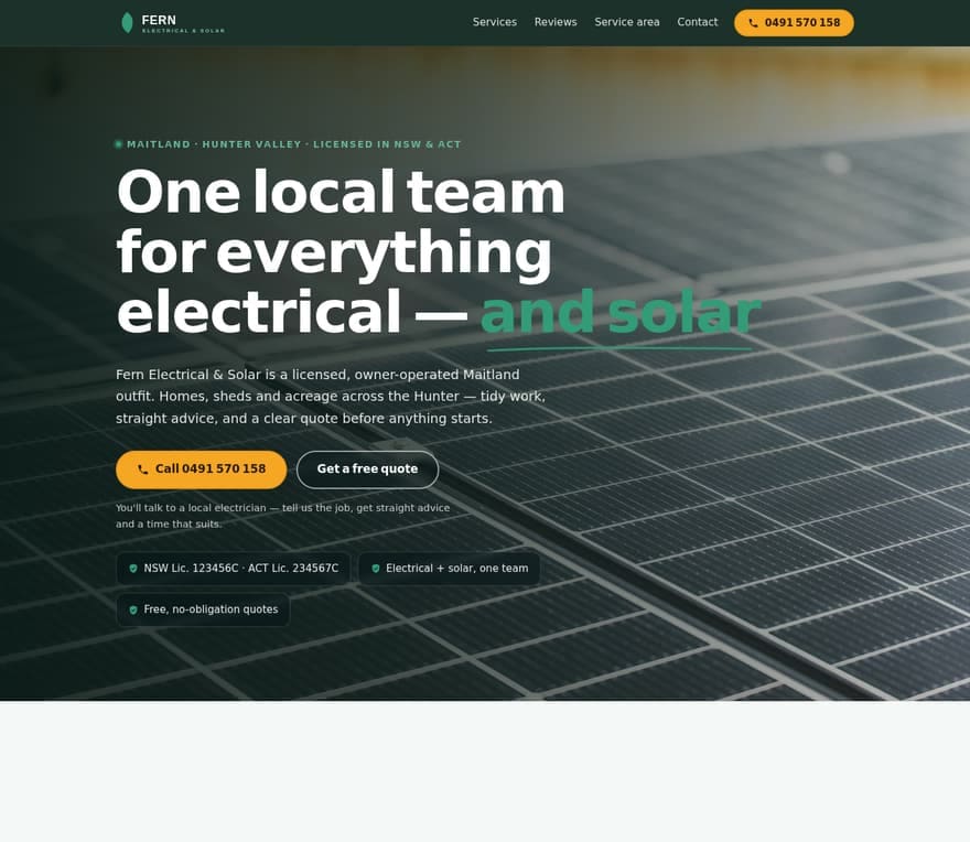 Demo electrician and solar website design